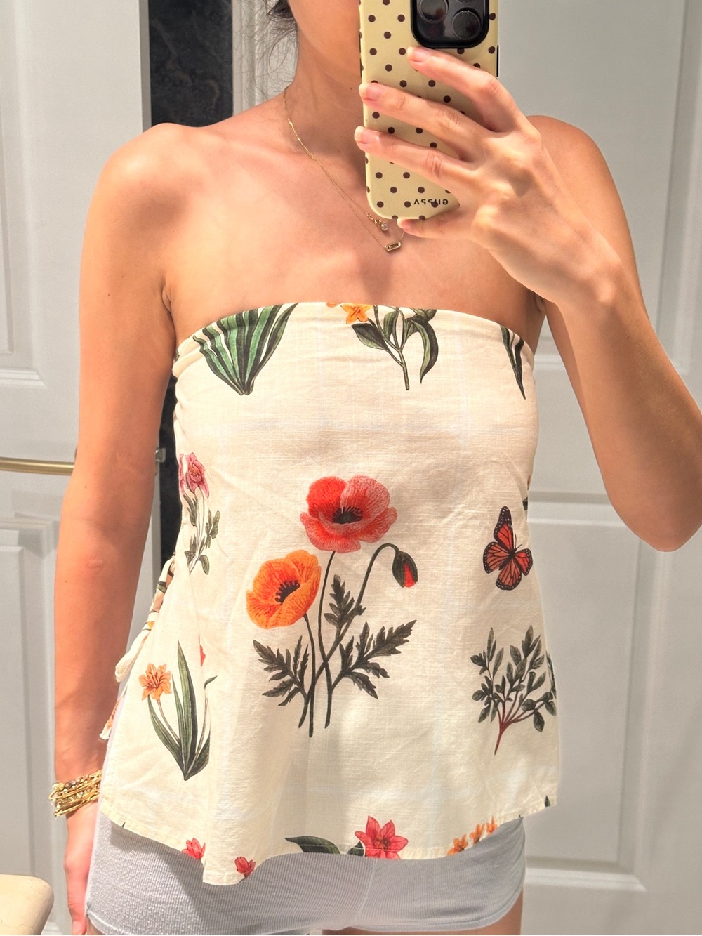 Floral Strapless Tube Top in Cream